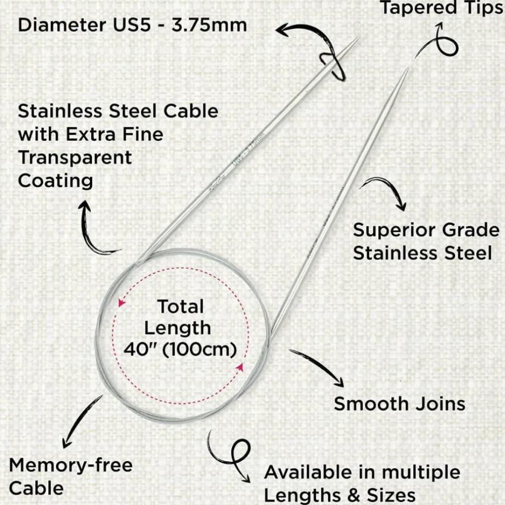 KnitPro Stelo Lace Fixed Circular Knitting Needles 40" Size 0 - 17