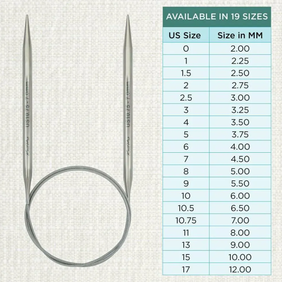 KnitPro Stelo Lace Fixed Circular Knitting Needles 40" Size 0 - 17
