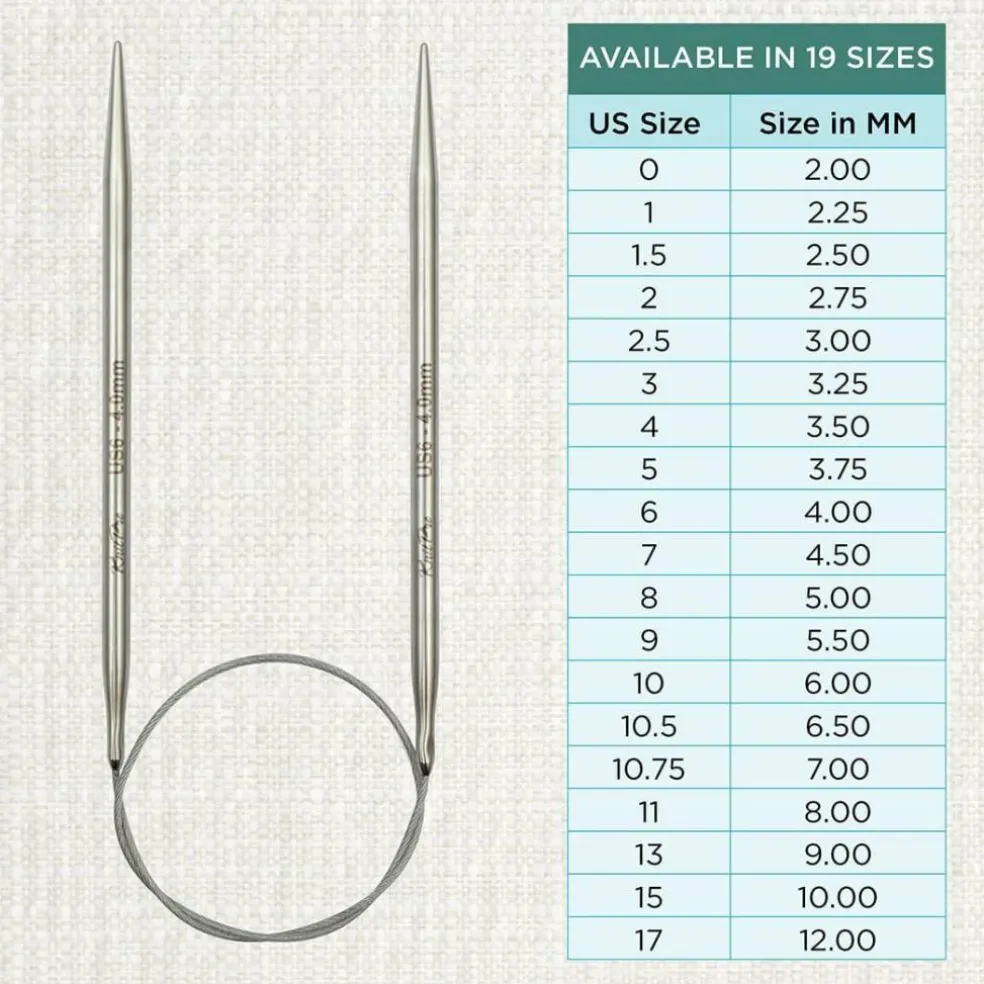KnitPro Stelo Lace Fixed Circular Knitting Needles 40" Size 0 - 17