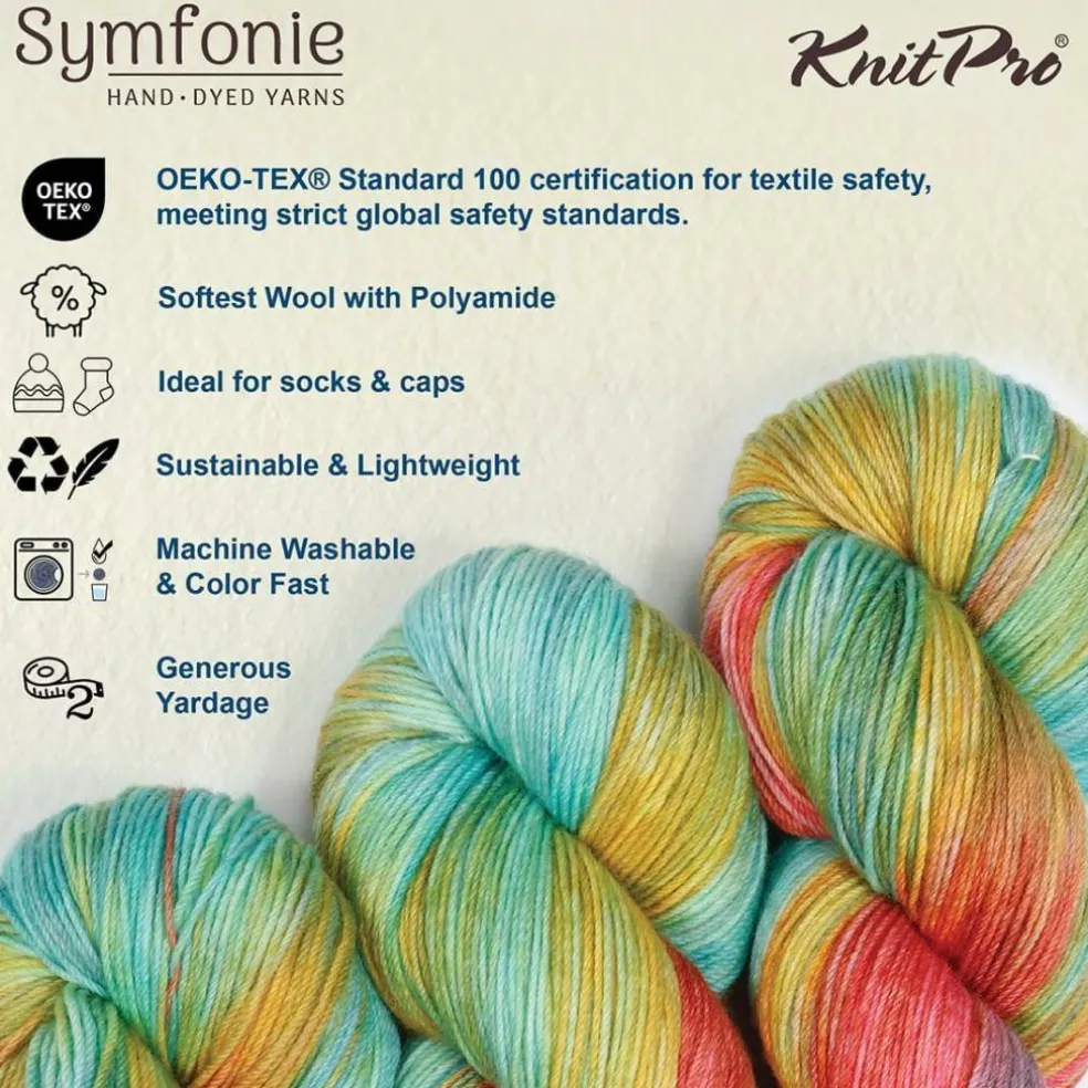 KnitPro Symfonie Premium Hand-Dyed Merino Wool & Polyamide Sock Yarns|Terra Variegated Colors, Include New Colors