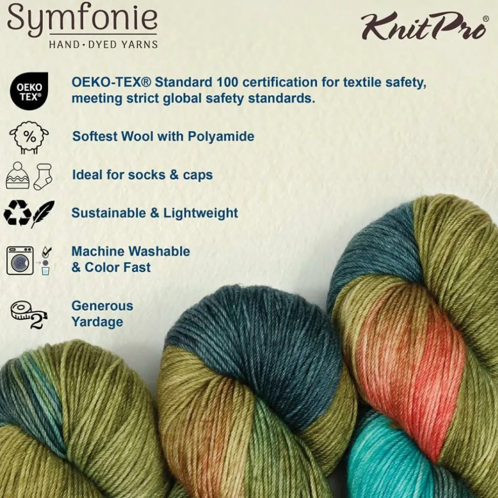 KnitPro Symfonie Premium Hand-Dyed Merino Wool & Polyamide Sock Yarns|Terra Variegated Colors, Include New Colors