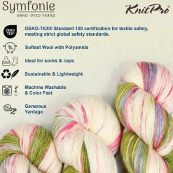 KnitPro Symfonie Premium Hand-Dyed Merino Wool & Polyamide Sock Yarns|Terra Variegated Colors, Include New Colors
