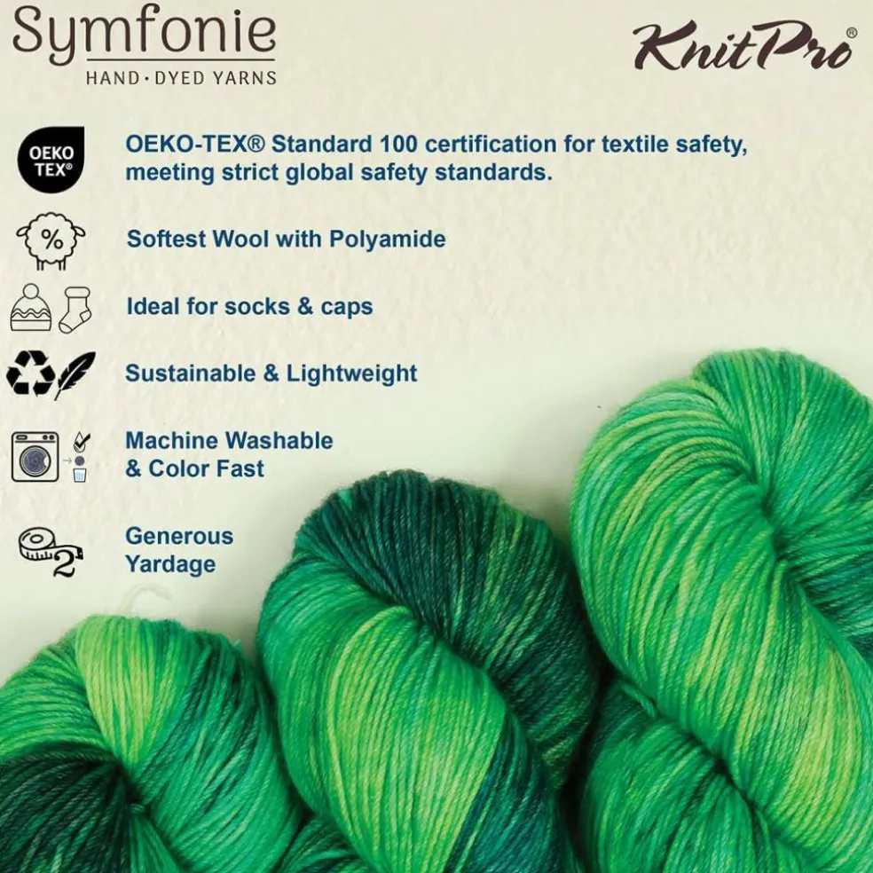 KnitPro Symfonie Premium Hand-Dyed Merino Wool & Polyamide Sock Yarns|Terra Variegated Colors, Include New Colors