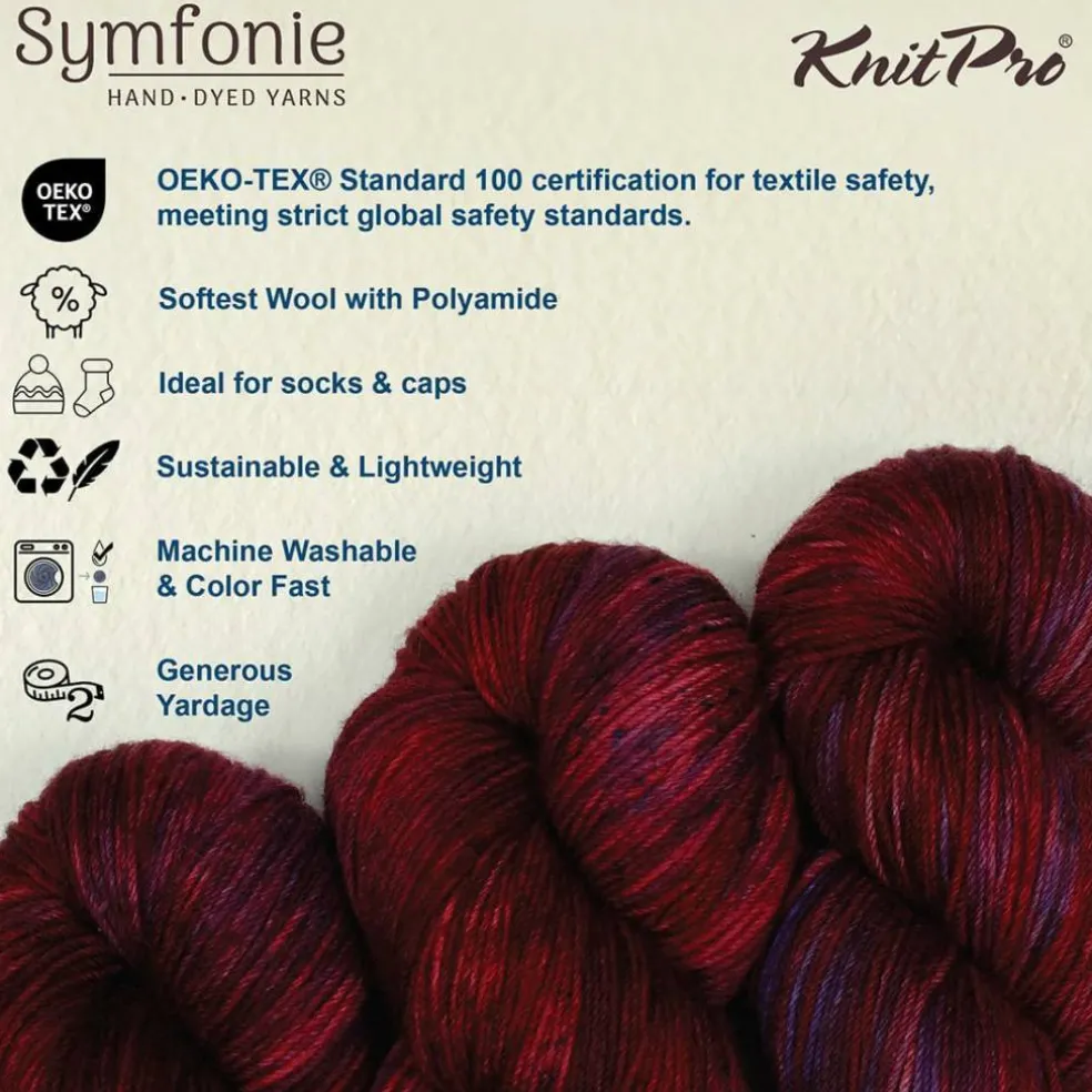 KnitPro Symfonie Premium Hand-Dyed Merino Wool & Polyamide Sock Yarns|Terra Variegated Colors, Include New Colors