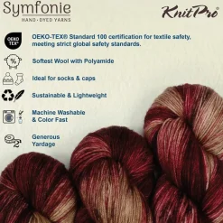 KnitPro Symfonie Premium Hand-Dyed Merino Wool & Polyamide Sock Yarns|Terra Variegated Colors, Include New Colors