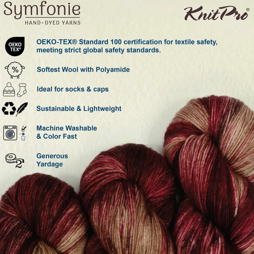 KnitPro Symfonie Premium Hand-Dyed Merino Wool & Polyamide Sock Yarns|Terra Variegated Colors, Include New Colors