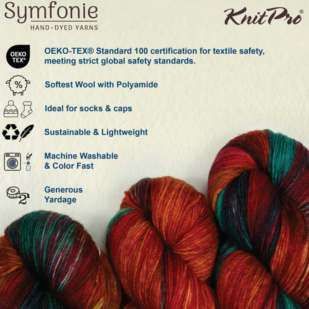KnitPro Symfonie Premium Hand-Dyed Merino Wool & Polyamide Sock Yarns|Terra Variegated Colors, Include New Colors