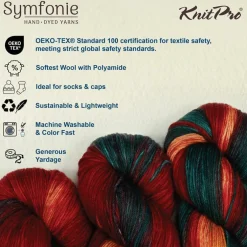 KnitPro Symfonie Premium Hand-Dyed Merino Wool & Polyamide Sock Yarns|Terra Variegated Colors, Include New Colors