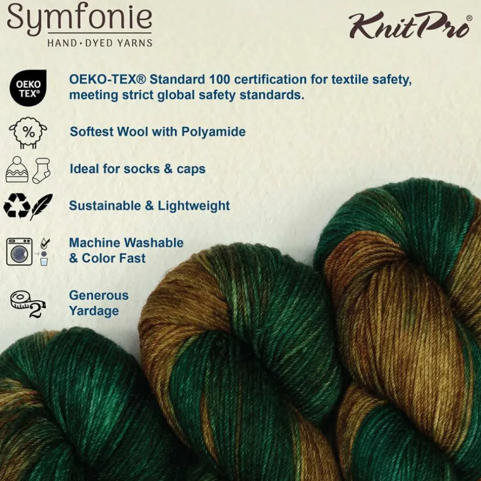 KnitPro Symfonie Premium Hand-Dyed Merino Wool & Polyamide Sock Yarns|Terra Variegated Colors, Include New Colors