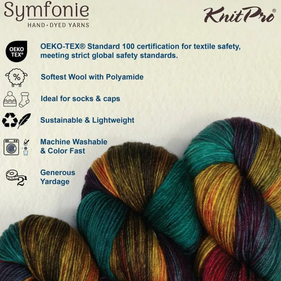 KnitPro Symfonie Premium Hand-Dyed Merino Wool & Polyamide Sock Yarns|Terra Variegated Colors, Include New Colors