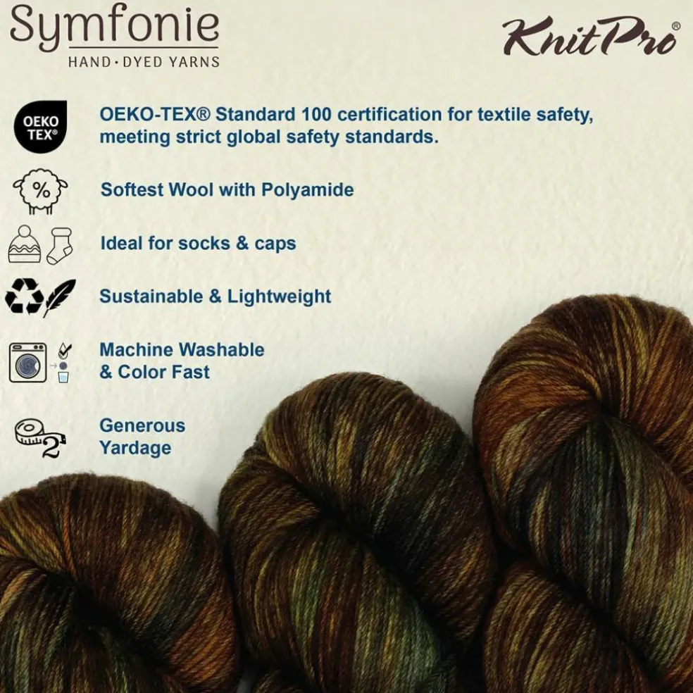 KnitPro Symfonie Premium Hand-Dyed Merino Wool & Polyamide Sock Yarns|Terra Variegated Colors, Include New Colors