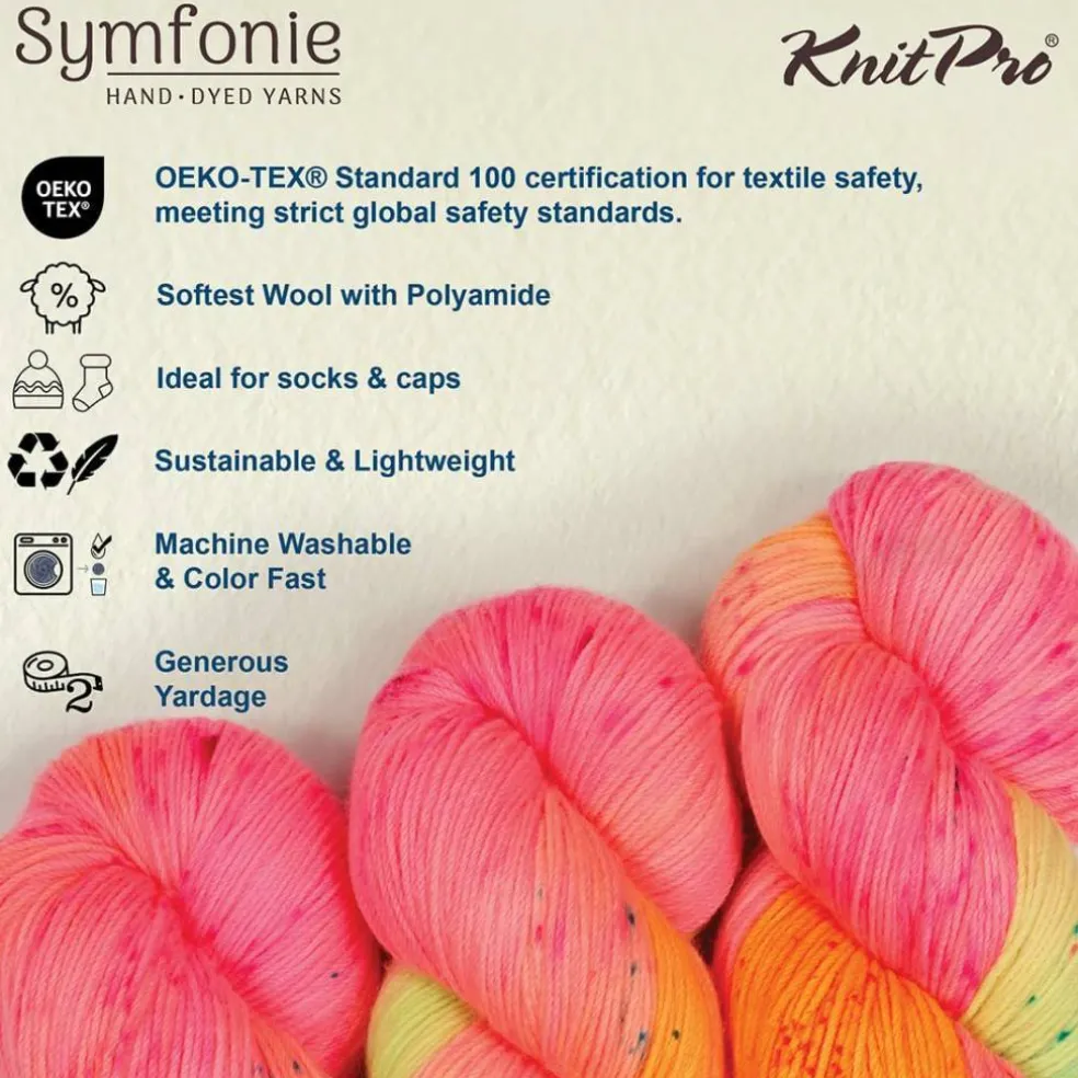 KnitPro Symfonie Premium Hand-Dyed Merino Wool & Polyamide Sock Yarns|Terra Variegated Colors, Include New Colors