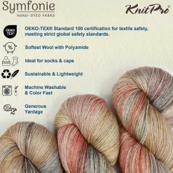 KnitPro Symfonie Premium Hand-Dyed Merino Wool & Polyamide Sock Yarns|Terra Variegated Colors, Include New Colors