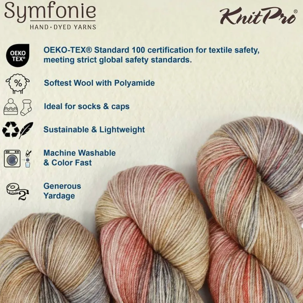 KnitPro Symfonie Premium Hand-Dyed Merino Wool & Polyamide Sock Yarns|Terra Variegated Colors, Include New Colors