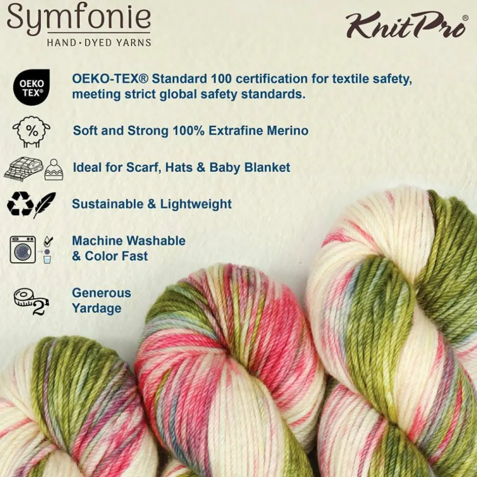 KnitPro Symfonie Premium Hand Dyed Yarn Merino Wool| Bella Variegated Colors, Include New Colors!