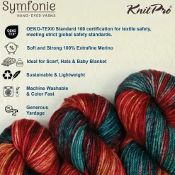 KnitPro Symfonie Premium Hand Dyed Yarn Merino Wool| Bella Variegated Colors, Include New Colors!