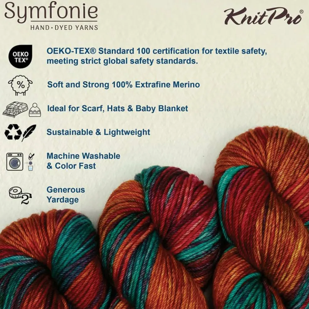 KnitPro Symfonie Premium Hand Dyed Yarn Merino Wool| Bella Variegated Colors, Include New Colors!