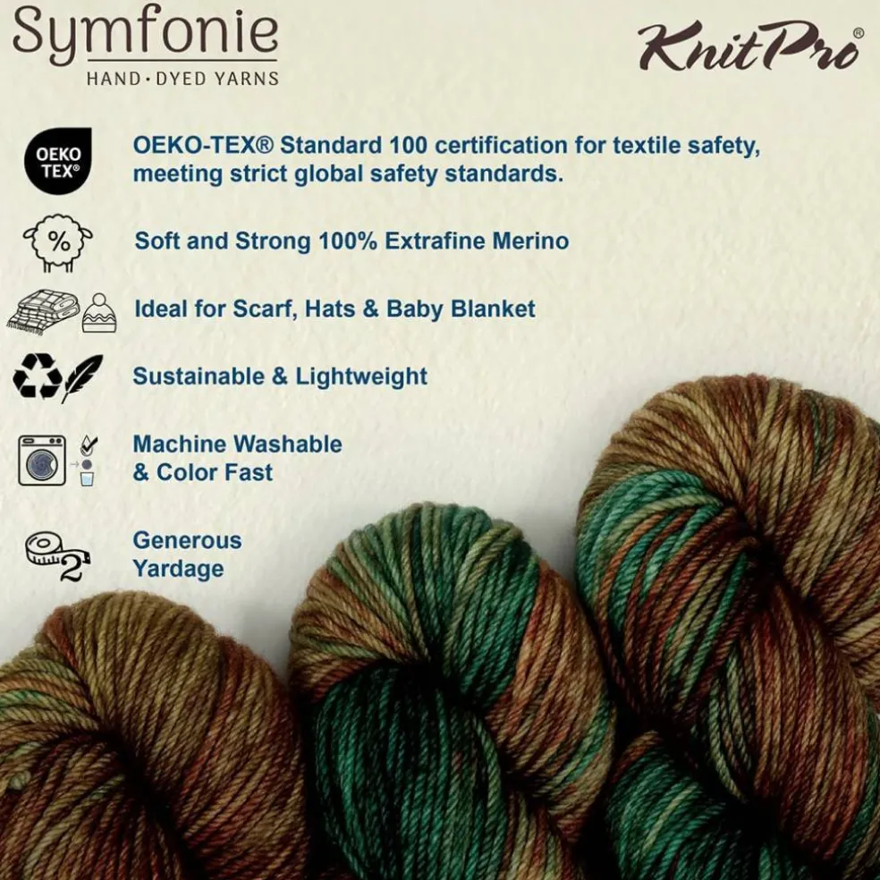 KnitPro Symfonie Premium Hand Dyed Yarn Merino Wool| Bella Variegated Colors, Include New Colors!