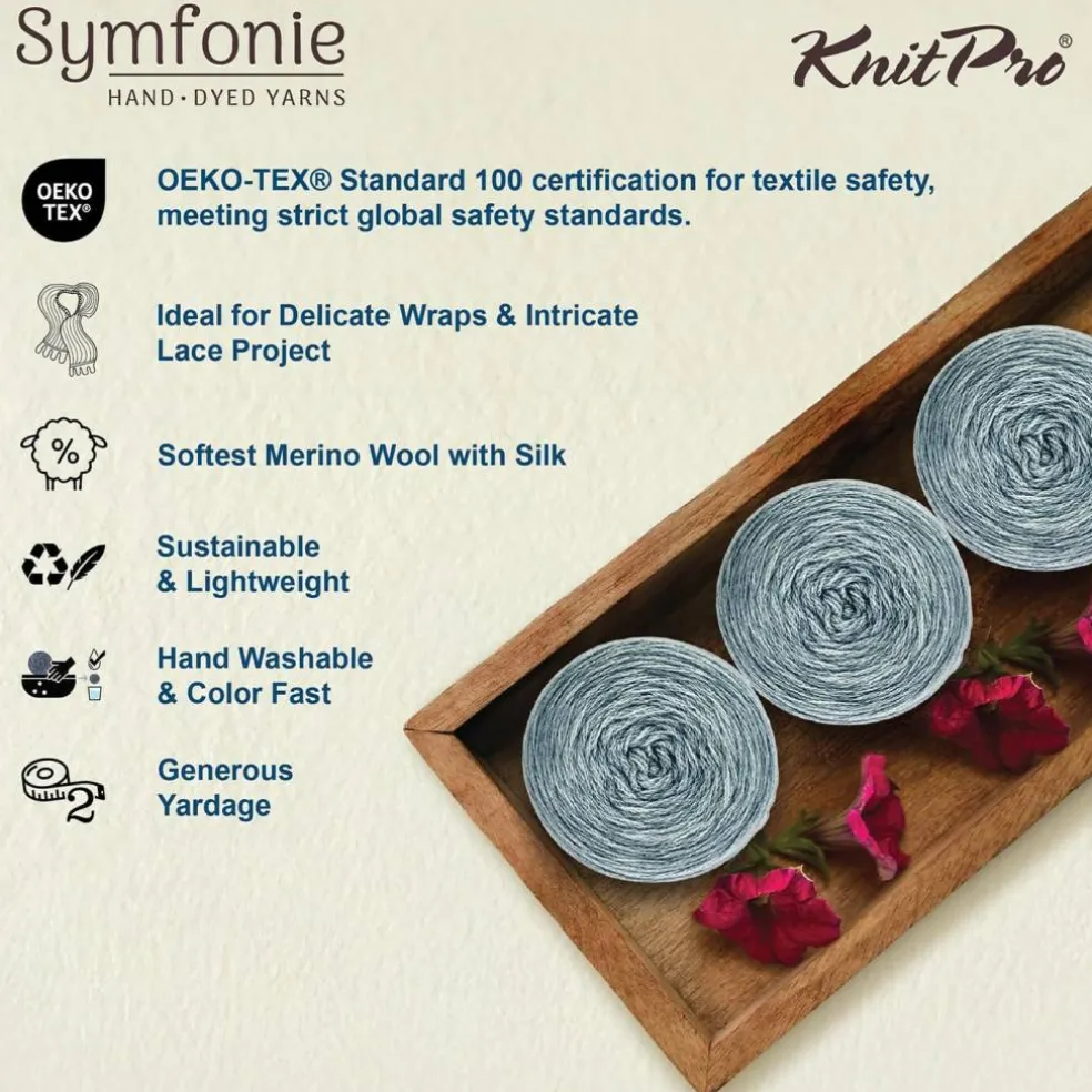 KnitPro Symfonie Premium Hand Dyed Merino & Silk Lace Weight Yarns | Diva