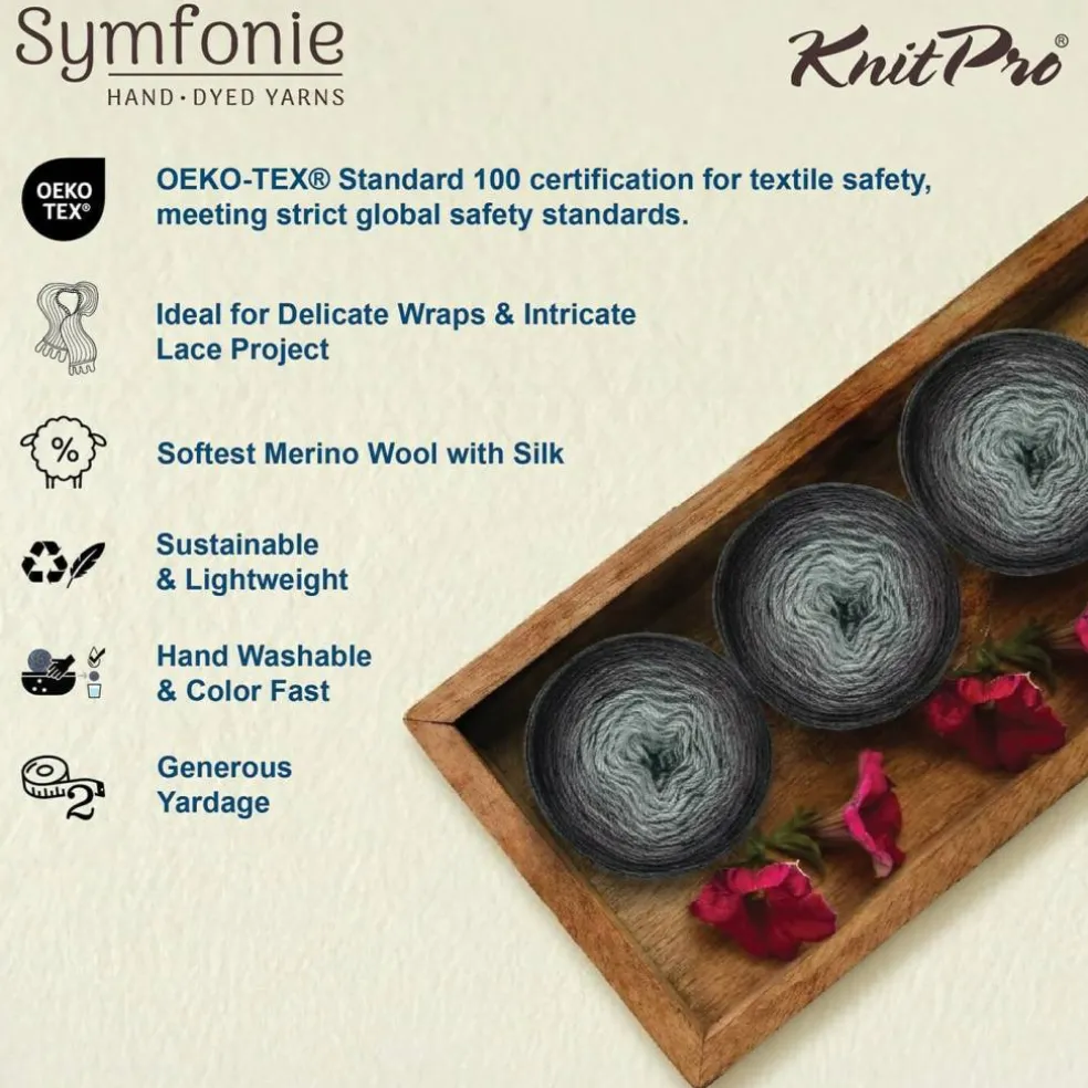 KnitPro Symfonie Premium Hand Dyed Merino & Silk Lace Weight Yarns | Diva
