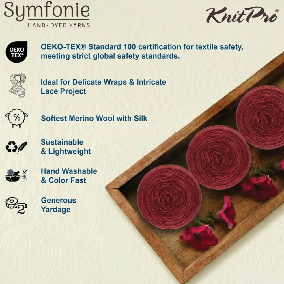 KnitPro Symfonie Premium Hand Dyed Merino & Silk Lace Weight Yarns | Diva