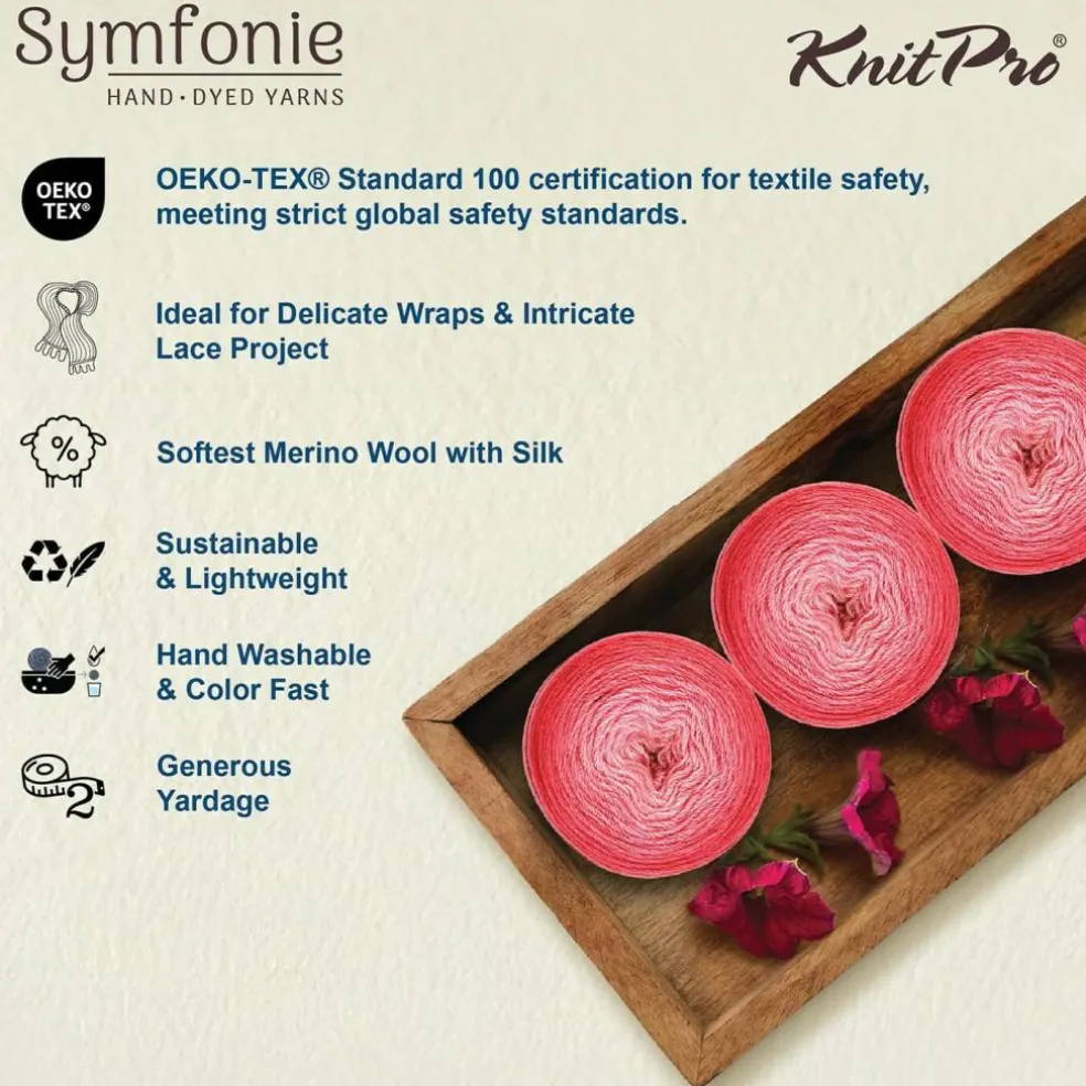 KnitPro Symfonie Premium Hand Dyed Merino & Silk Lace Weight Yarns | Diva