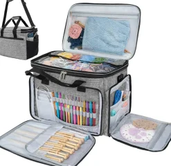Knitting & Crochet Project Tote – Large Yarn Storage Organizer Bag with Accessories for Crafters & Gifts