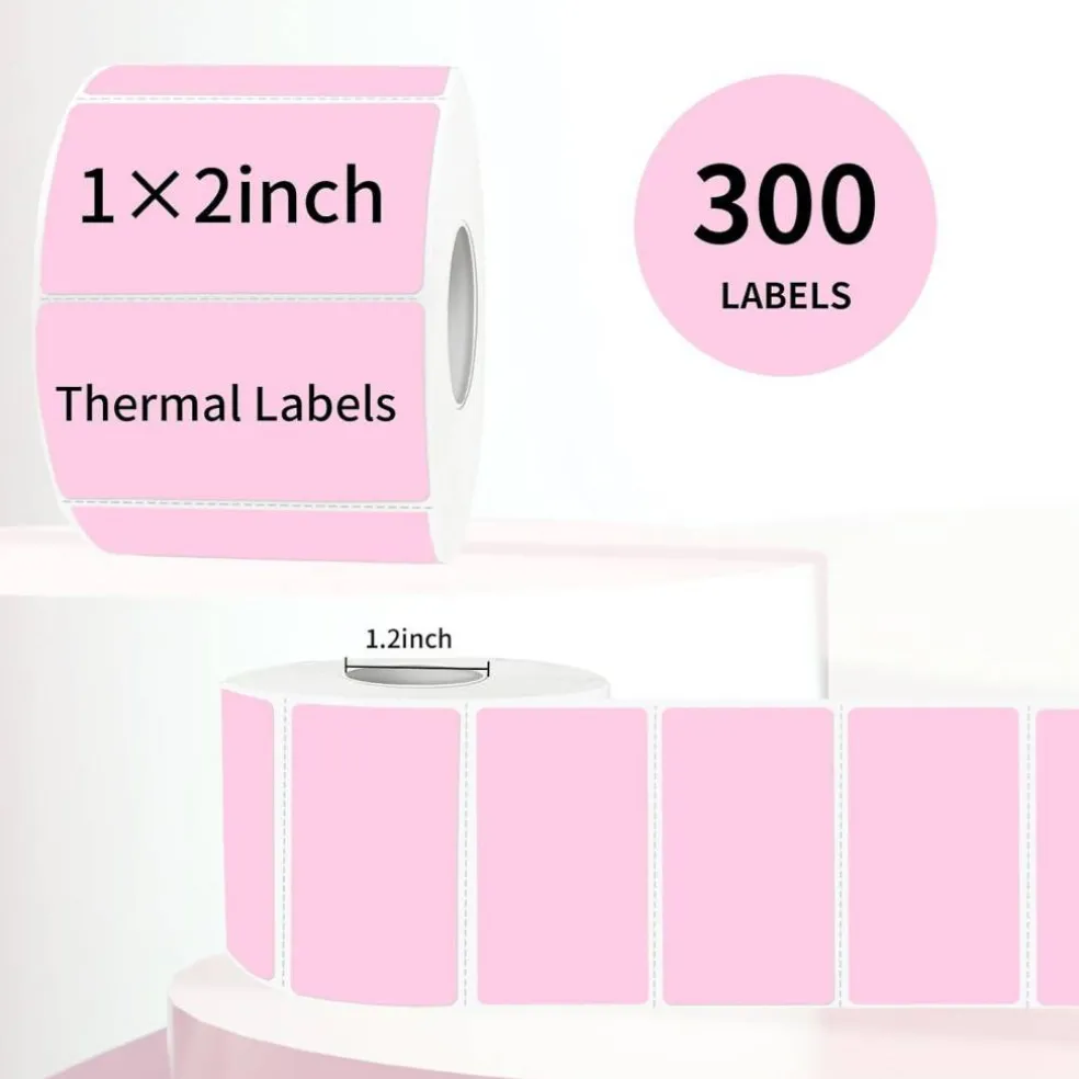 300 Labels 2 x 1 Inch Pink Thermal Labels Waterproof Self Adhesive Direct Thermal Printer Stickers for Barcode Address Shipping QR Code Name Labels