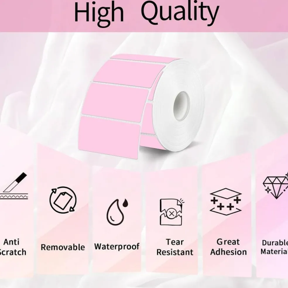 300 Labels 2 x 1 Inch Pink Thermal Labels Waterproof Self Adhesive Direct Thermal Printer Stickers for Barcode Address Shipping QR Code Name Labels