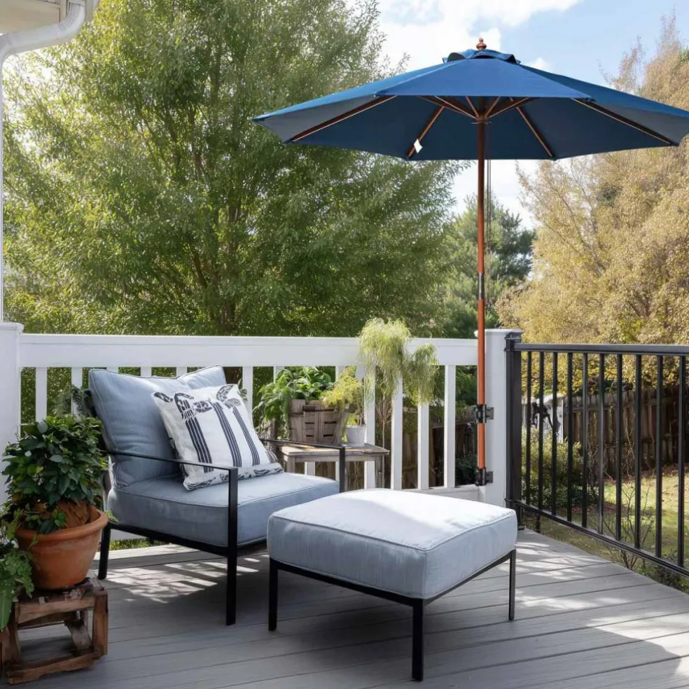 LAGarden Deck Umbrella Mount Holder Bracket Height Flexible for Patio Railing Balcony Courtyard Poolside Mobile Cart Black Corner