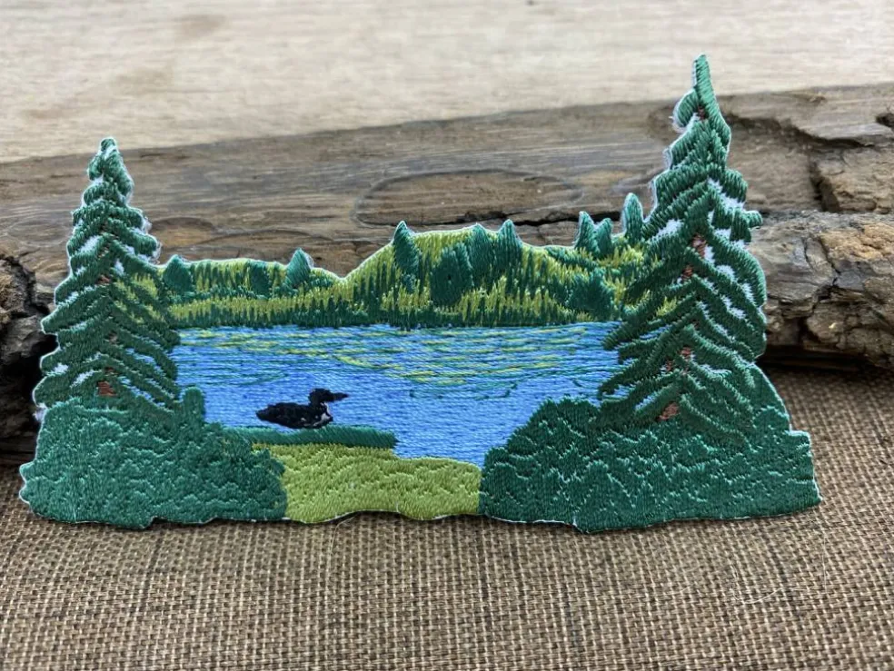 Lake Scene with Loon, Nature, Embroidered, Iron on Patch