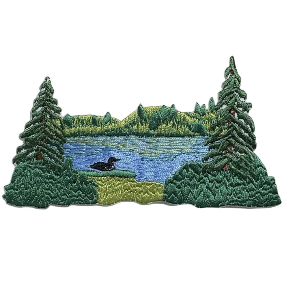 Lake Scene with Loon, Nature, Embroidered, Iron on Patch