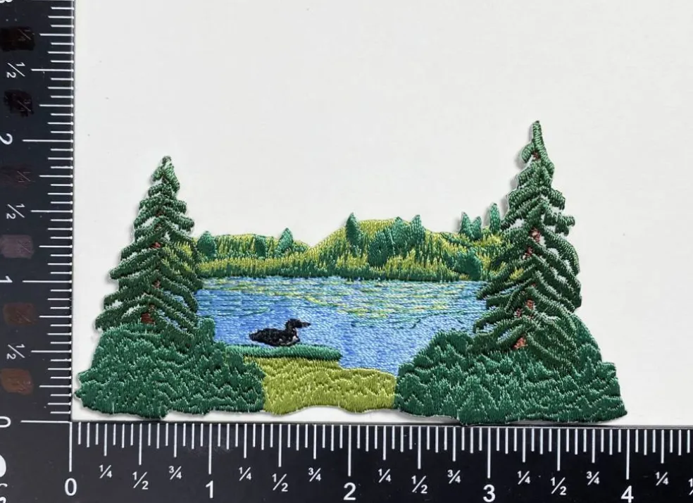 Lake Scene with Loon, Nature, Embroidered, Iron on Patch