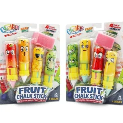 Lanard Chalkie: Twin Pack - Fruit Chalk Stick - 8 Cute Face Character Holders, 8 Washable Sticks & 2 Erasers, Indoor-Outdoor Art, Play, Kids Ages 3+