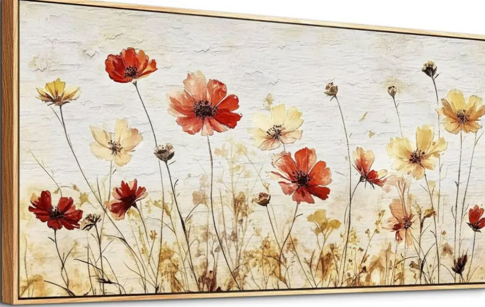 Large Abstract Flower Canvas Wall Art 20x40" – Framed & Ready to Hang, Modern Home Decor.