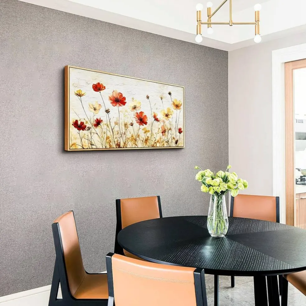 Large Abstract Flower Canvas Wall Art 20x40" – Framed & Ready to Hang, Modern Home Decor.