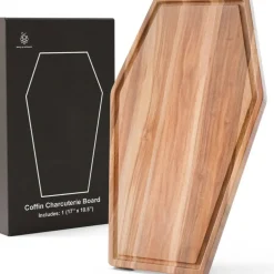 Large Coffin Charcuterie Board - Gothic Acacia Wood Coffin Shaped Cutting Board 17x10.5inch, Halloween Wooden Serving Tray, Goth Platter, Spooky Decor Gifts