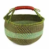 Large Handwoven Market Basket with Leather Handles for Shopping and Storage