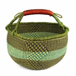 Large Handwoven Market Basket with Leather Handles for Shopping and Storage