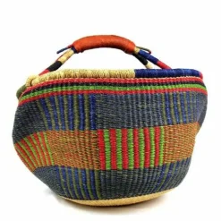 Large Handwoven Market Basket with Leather Handles for Shopping and Storage