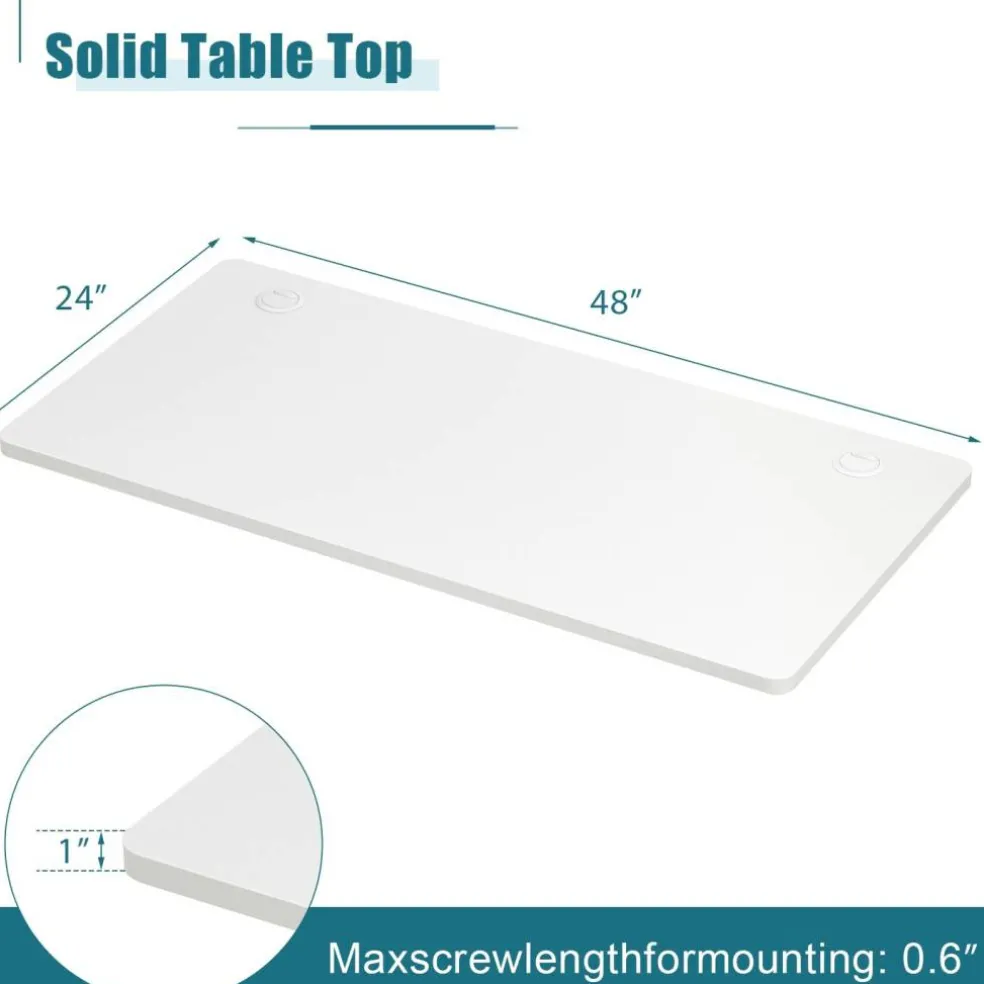 Large 48 Inch White Desk Tabletop Wooden Surface with Cable Management and Rounded Corners (Only Tabletop)