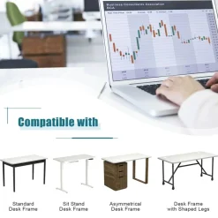 Large 48 Inch White Desk Tabletop Wooden Surface with Cable Management and Rounded Corners (Only Tabletop)
