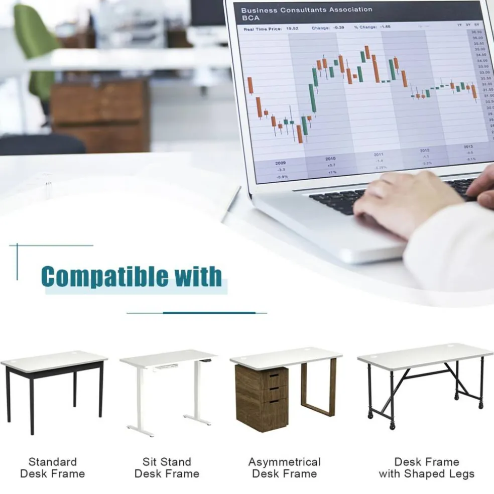 Large 48 Inch White Desk Tabletop Wooden Surface with Cable Management and Rounded Corners (Only Tabletop)