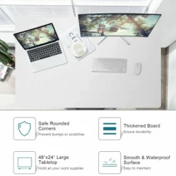 Large 48 Inch White Desk Tabletop Wooden Surface with Cable Management and Rounded Corners (Only Tabletop)