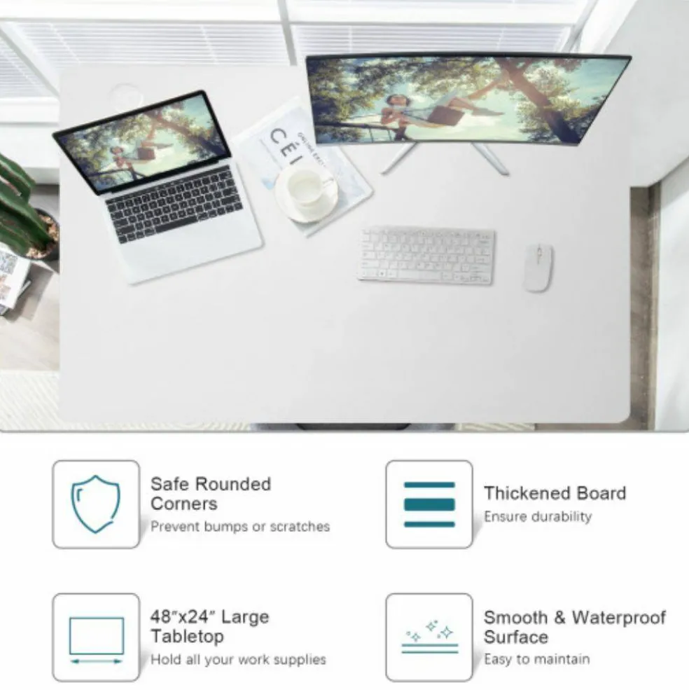 Large 48 Inch White Desk Tabletop Wooden Surface with Cable Management and Rounded Corners (Only Tabletop)