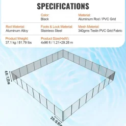 Large Removable Swimming Pool Fence with Aluminum Rod Frame, Durable Mesh Barrier and Installation Accessories for Family Safety