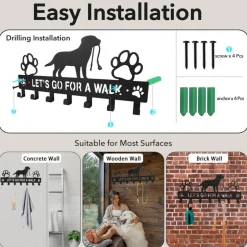 Large Size Keys Holder for Wall Mount,13.5"x6.2" Dog Leash Holder for Wall,Metal Keys Holder on Wall Decorative with 7 Hooks,Key Rack for Entryway,Front Door,Hallway,Home,Office