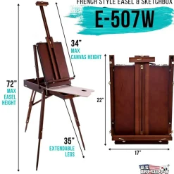 Large Walnut French Easel, Adjustable Plein Air Easels, Beechwood Sketchbox Tripod for Field & Studio Painting Easel for Adults, Drawing, Display - Portable with Drawer & Palette