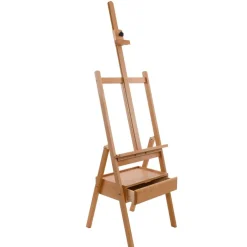 Large Wooden H-Frame Easel with Storage Drawer & Shelf - Adjustable Mast to 75", Studio Artist Easel for Painting, Drawing, Sketching, Canvas Holder, Sturdy Beechwood