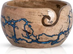 Large Wooden Yarn Bowl 7x4 Inches(Mango Blue)